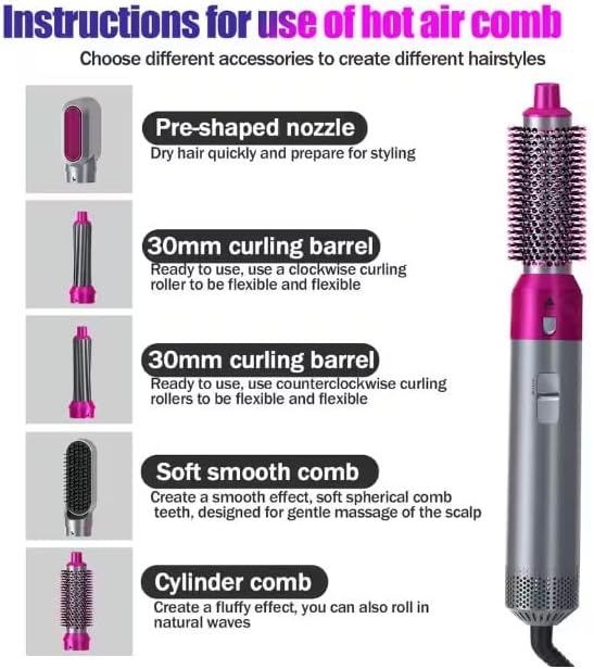 Cepillo secador de pelo con cabezal desmontable para alisar, rizar, seca y peinar.