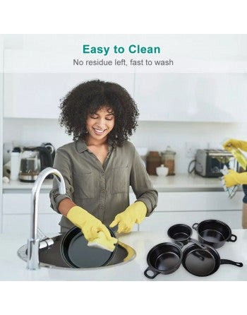 Juego de utensilios de cocina, ollas negro.