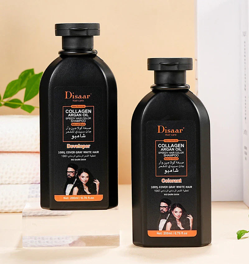 shampoo anti canas negro con colágeno y aceite de argán